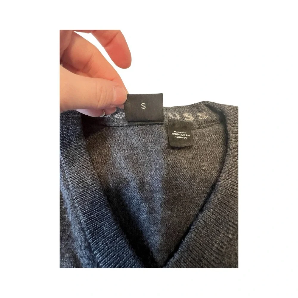 Hugo Boss Mens V-Neck Sweater‎ Charcoal Grey Heather Knit Pullover Size S